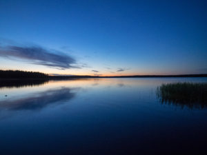 Blue sea at sunset.